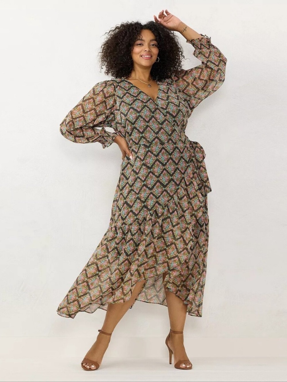 LC Lauren Conrad Multicolor Floral Diamond Wrap Maxi Dress